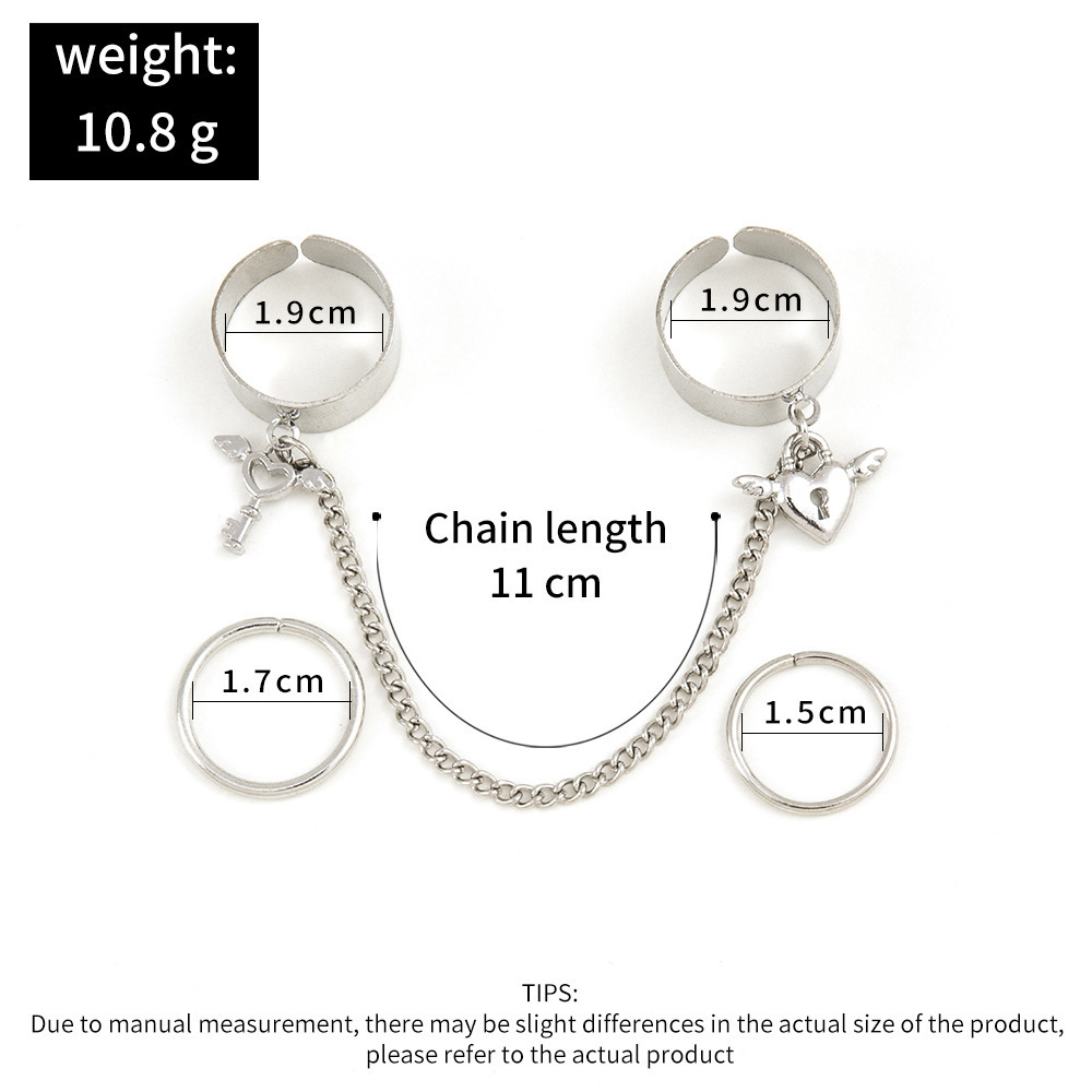 Simple Fashion Creative Silvery Key Lock Shape Chain Ring Set display picture 1