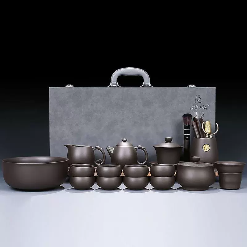 高档紫砂功夫茶具套装家用客厅办公中式泡茶壶陶瓷盖碗茶杯礼盒装