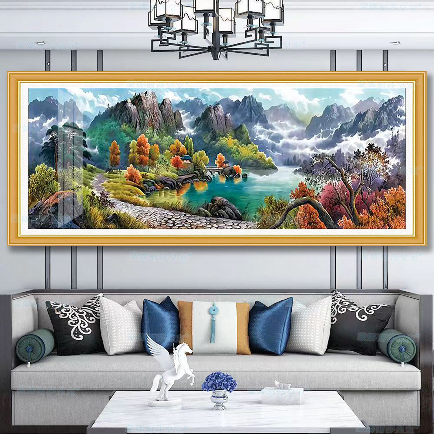 Productos genuinos Monalisa Royal punto de cruz simple cornucopia salón pintura paisaje gran hilo bordado image 5