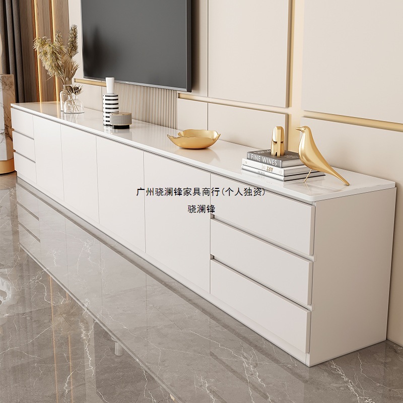 Solid Wood Tv Cabinet Living Room Floor-Standing Slate Light Luxury Tv Cabinet Home High Cabinet Slate Integrated Whole House Furniture Cabinet