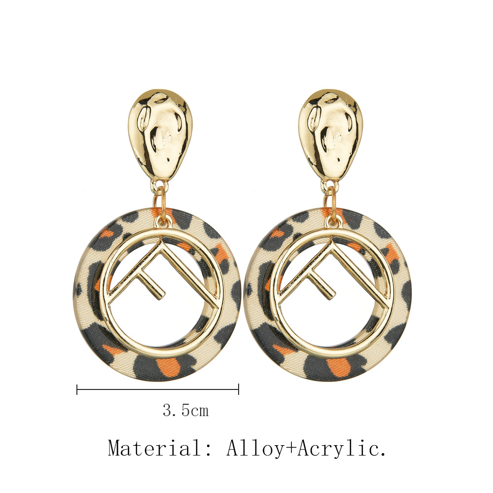 10g Weight No Inlaid Inlay Material Metal Letter Retro Acrylic Leopard Print Earrings