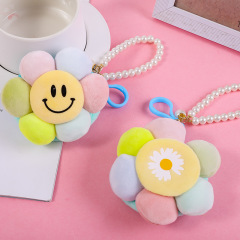 Cute round creative plush coin purse bag charm ID card bag pearl lanyard women's small wallet coin bag