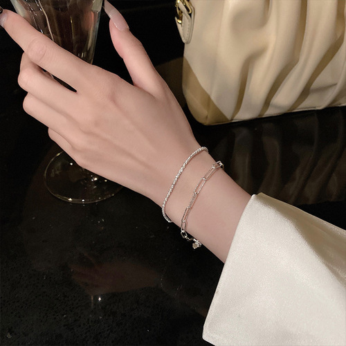 Silver plain ring bracelet for women summer ins niche design fashion simple bracelet ins cool style sparkling hand jewelry