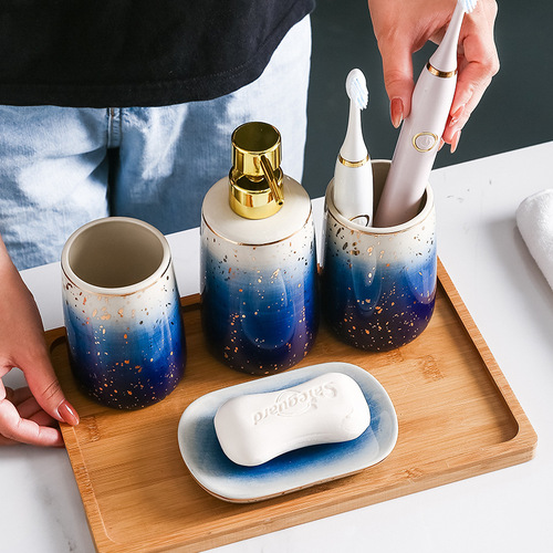 Ceramic Bathroom Toilet Brush Set Bathroom Hotel Bathroom American Mouthwash Cup Lotion Dispenser Bottle Supply Gift Box
