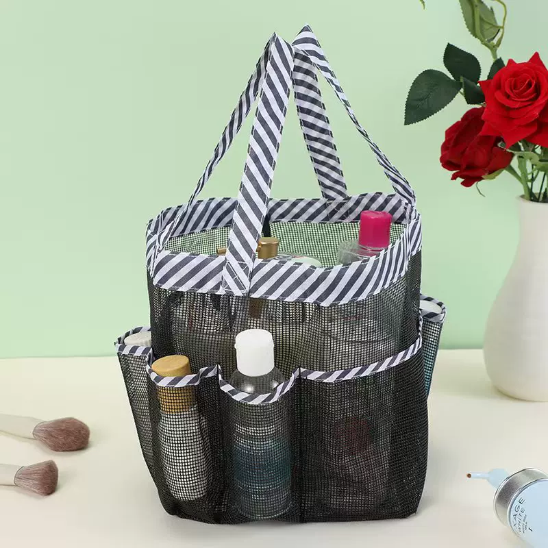 跨境网格洗漱收纳包浴室折叠网眼洗漱袋便携多功能8格手拎洗澡包