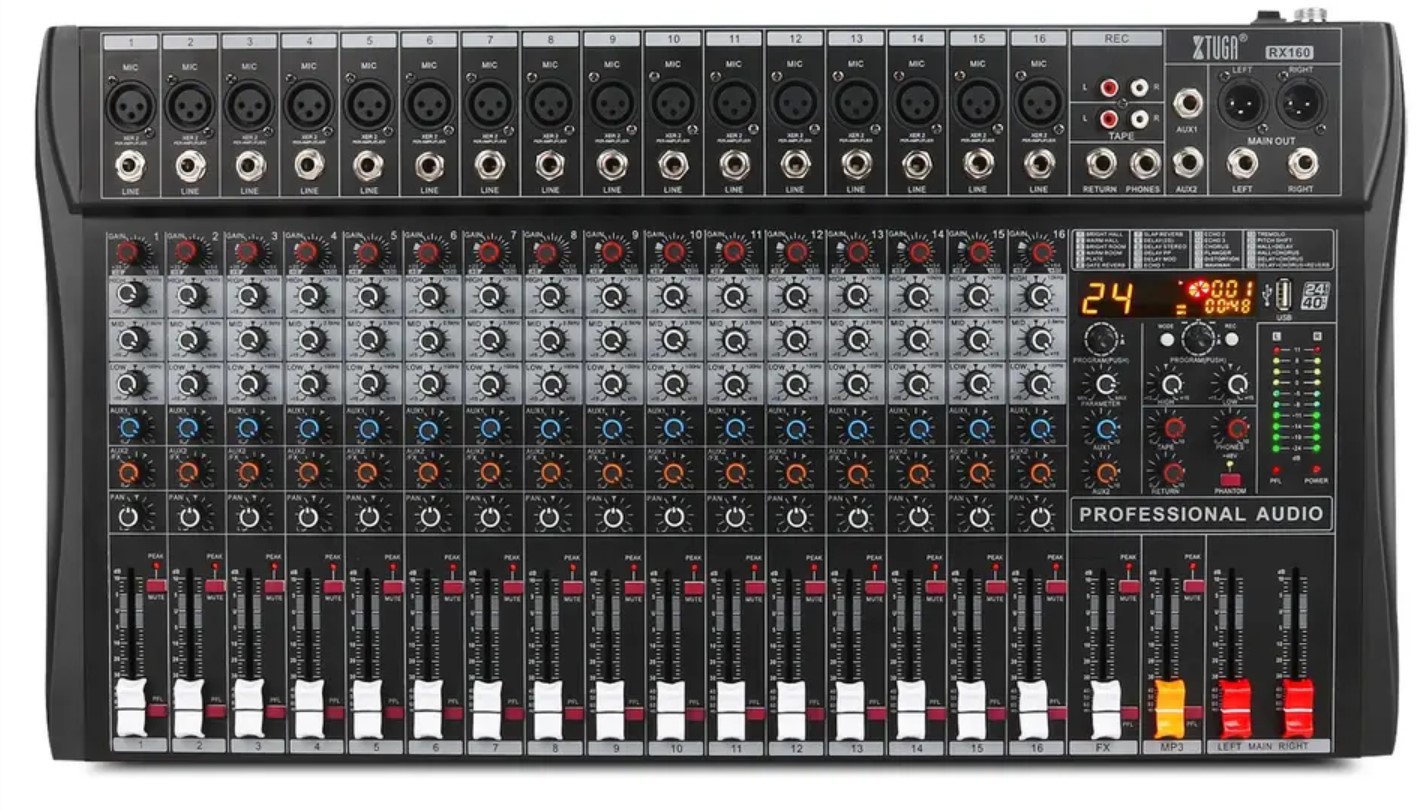 XTUGA专业16路调音台带混响蓝牙播放多路控制效果均衡混音器RX160