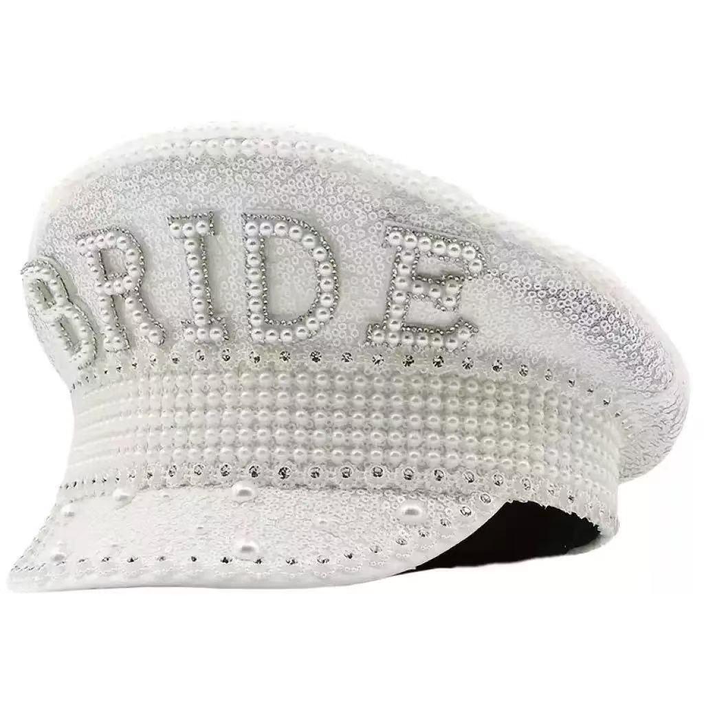 화이트 BRIDE 암탉 싱글 파티 신부 라인스톤 네이비 모자