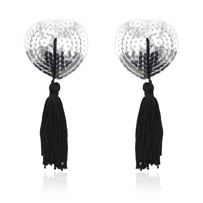 Nipple Stickers (Jing Guang) Heart Sequin Tassels, Adhesive Pasties, 2‑Piece Set