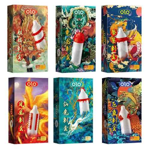 OLO condom G-spot large particles threaded bumps sexy special-shaped spiked wolf tooth condom soft bead condom for adults