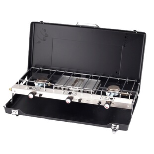 Outdoor Portable Folding Barbecue Oven Portable Gas Stove Camping Picnic Gas Double Stove Three-head Windproof Storage Oven