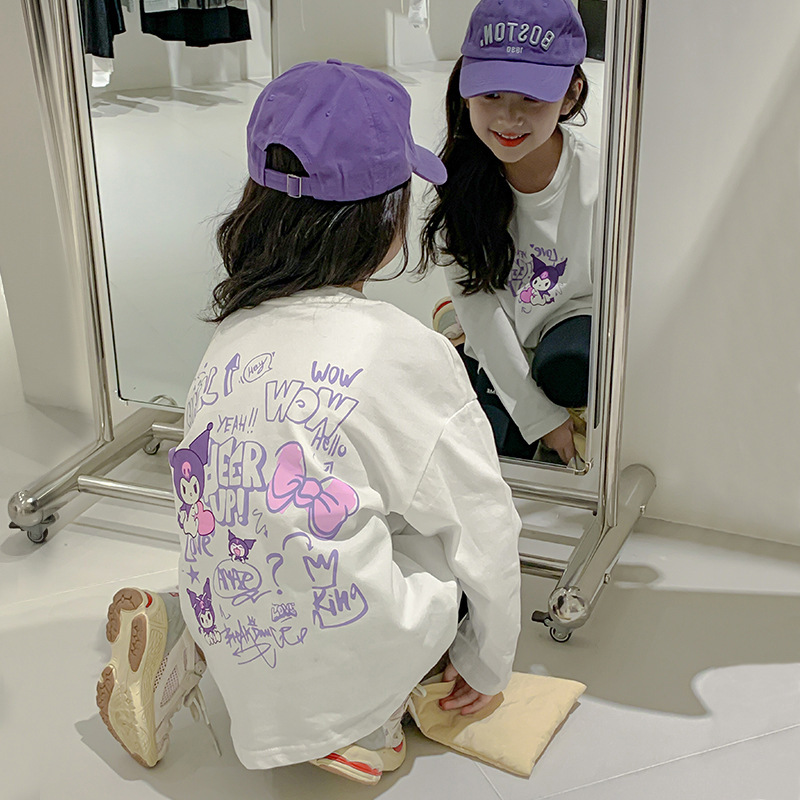 純綿の女の子の春の服の長袖のゆったりしているtシャツ2025春秋の新型の子供の服の女の子のゆったりした洋風の潮|undefined