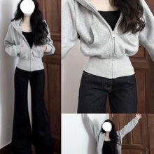 大码微胖美式连帽加绒卫衣女短款拉链开衫外套冬季显瘦长袖上衣