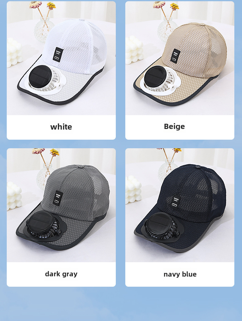 Breathable Mesh Baseball Cap With Solar Fan For Sun Protection_voghion.com