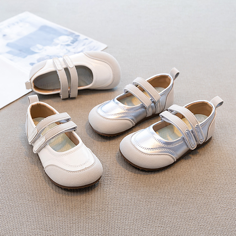Girls' Small Leather Shoes 2025 Spring & Fall New Soft-Soled Princess Shoes Silver Performance Dance Shoes Spliced ​​Korean Style Shoes