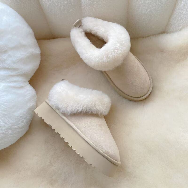 Women's Winter Plush Snow Boots with Thickened Fur, Integrated Short Boots with Thick Soles, Slip-On Home Tatzler Half Slippers