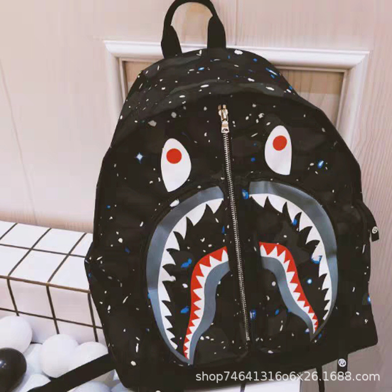 Bape Camouflage Shark Cartoon Backpack Casual Large Capacity School Bag Male and Female Couple Simple Backpack Trendy Brand Wholesale