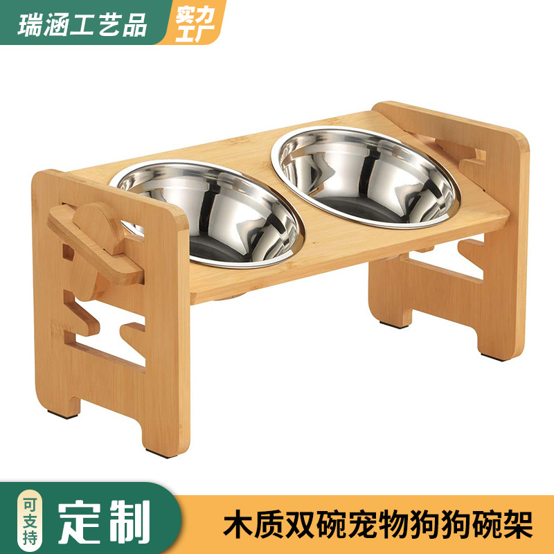 Wooden pet dining table food bowl rack wooden dog clothing bowl