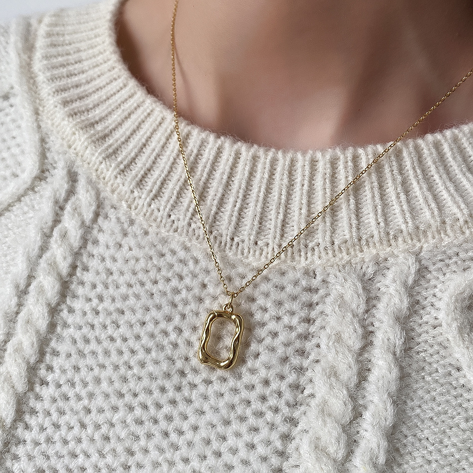 925 sterling silver Chain Material 925 Sterling Silver Cable Chain Hollow Out Geometric Pendant Necklace