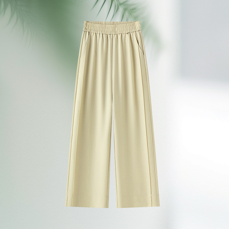 Pantalones anchos de cintura alta de algodón y lino para mujer estilo fino de verano 2025 nuevos pantalones casuales drapeados sueltos y delgados pantalones rectos de nueve puntos