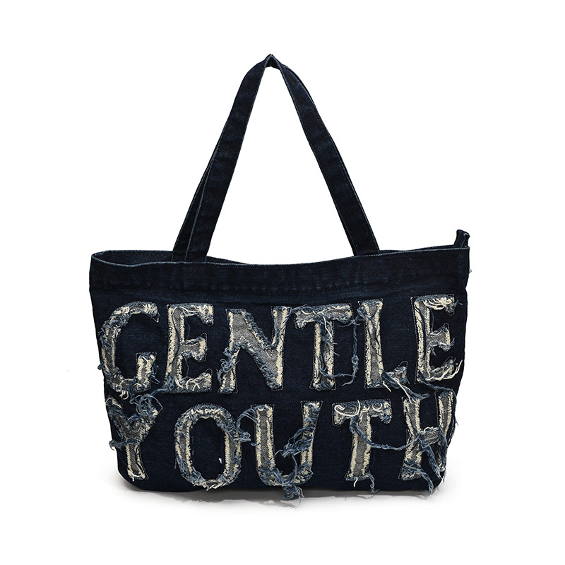 Bolsa de denim de gran capacidad para mujeres 2024 temperamento retro ocio clase de viaje de hombro inclinado bolso inferior