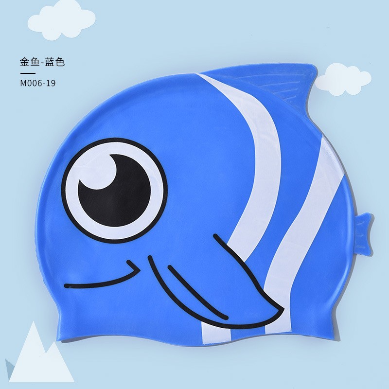 Nuevo sombrero de baño para niños sombrero de silicona impermeable de moda dibujos animados pez manchado para niños y niñas no estrangular sombrero de natación