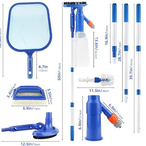 Swimming Pool Vacuum Suction Cup with Filter Salvage Net Toilet Brush Telescopic Rod Set Pool Leaf Net Cleaning Tool