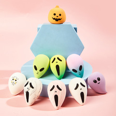 ハロウィン エイリアン ビューティー エッグ パンプキン ゴースト ゴースト フェイス パウダー パフ シルク スクリーン 表情 かわいい メイクアップ パウダーフリー