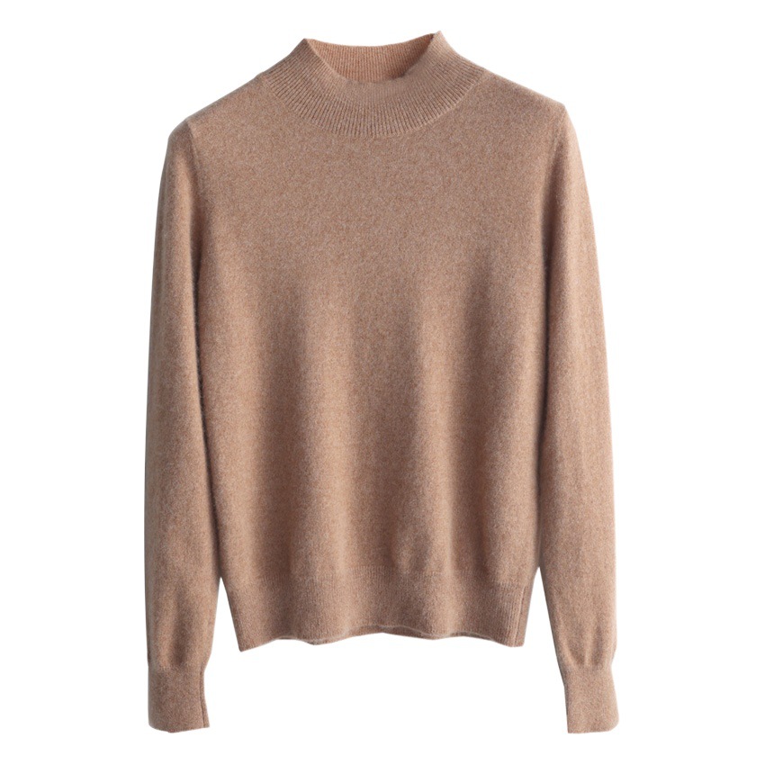 Venta al por mayor 2024 otoño e invierno nuevo estilo de lana mujer medio cuello alto camisa de fondo suéter de color sólido suéter mujer talla grande
