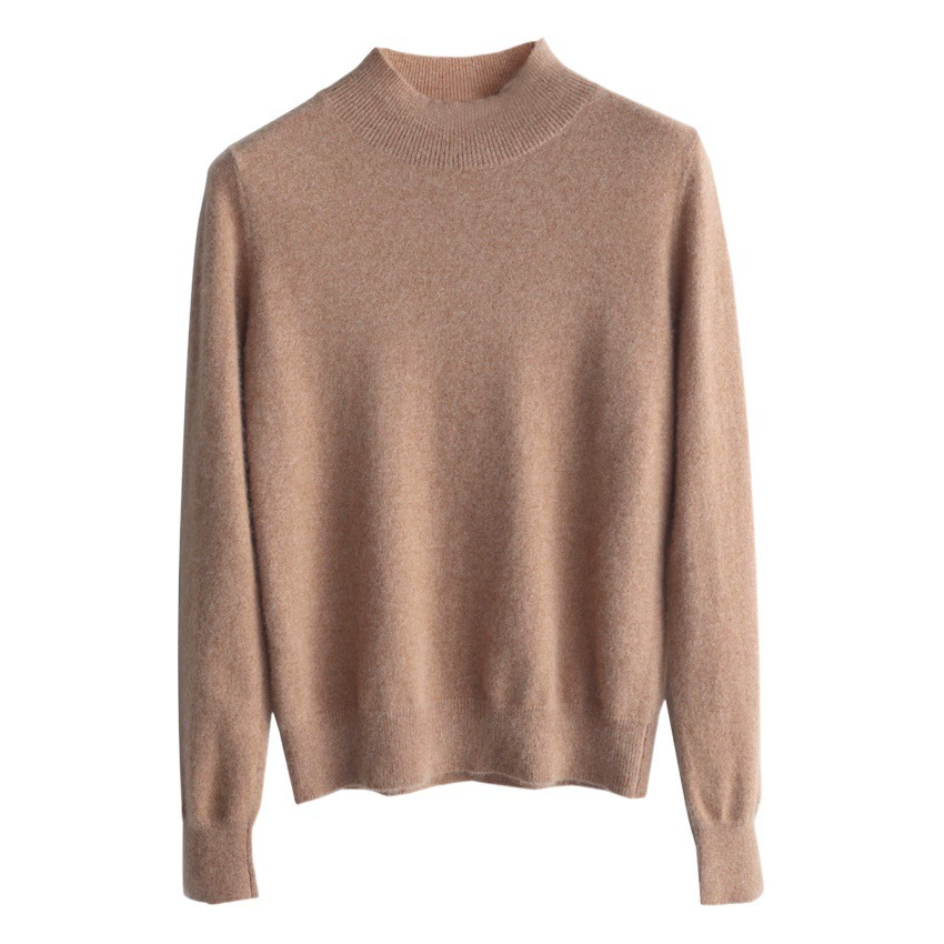 Оптовая продажа: Новинка осени-зимы 2025 – женский свитер-базовая кофта из шерсти с воротником-стойкой, однотонный трикотаж, большие размеры