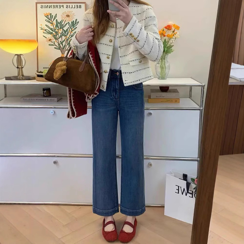 Retro Straight Leg Hip Covering Pants 2025 Summer New Stretch Straight Pear Figure Slim Cropped Jeans