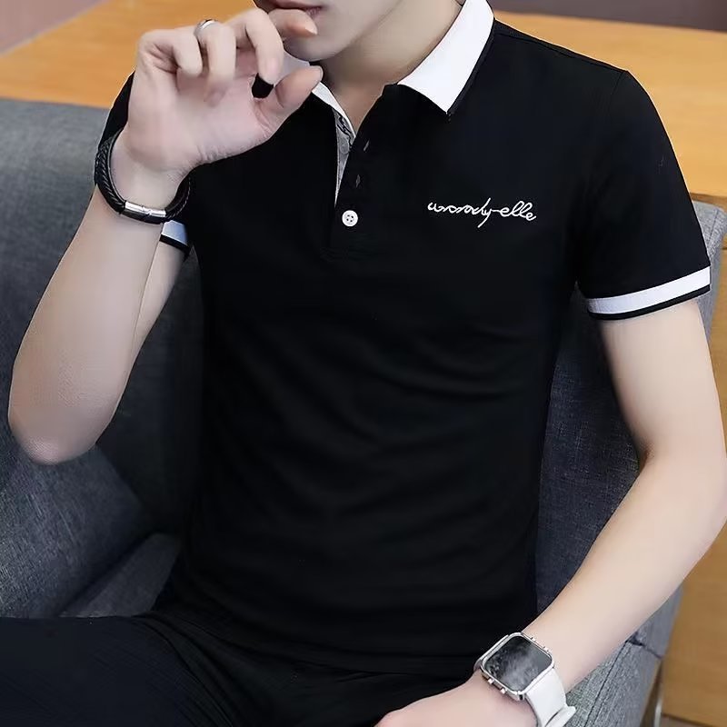Summer short sleeve POLO shirt trend Korean lapel men's half sleeve solid color youth handsome 1/2