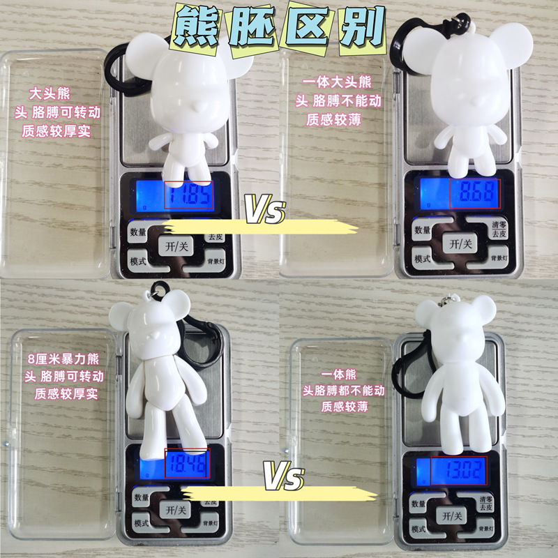 液体熊白胚材料バッグ卸売りドリル熊diy暴力熊胚キーホルダー流体アクリル顔料|undefined