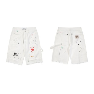 American Trendy Brand g Dept Distressed Washed Frayed Shorts for Men and Women, Summer Street Fashion Hand-Painted Splash-Ink Five-Point Pants
