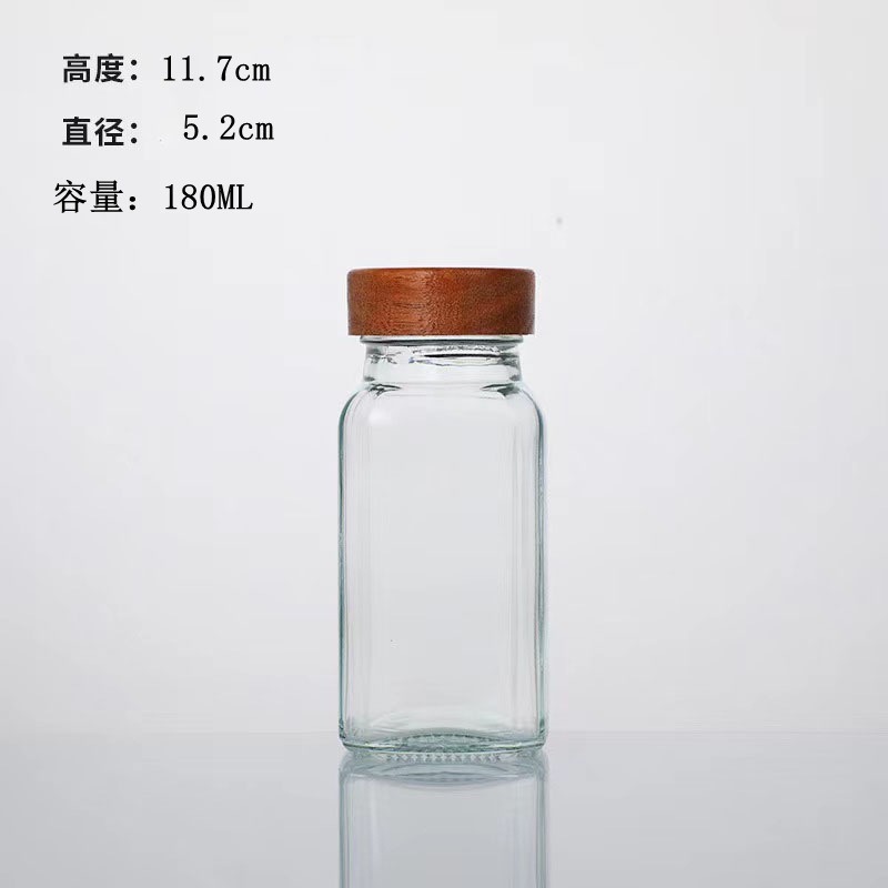 木盖调料罐烧烤香辛料玻璃调味瓶厨房餐厅相思木玻璃撒料罐跨境|undefined
