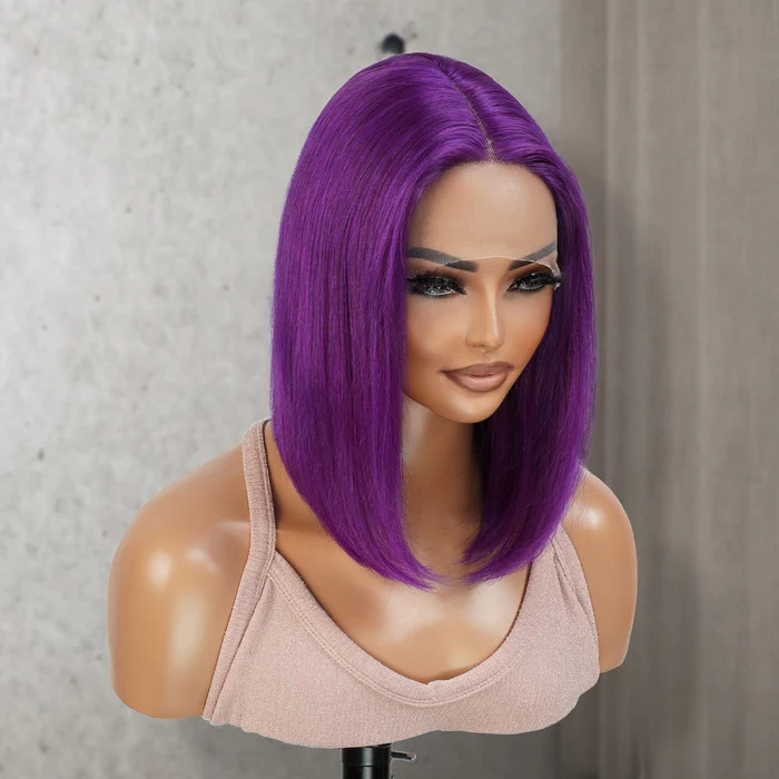 Blue Red Black Purple Medium Short Wave Front Lace Whole Wig Headgear High Temperature Wire bob wig