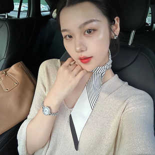 Little Red Book Blogger Same Style Striped Small Silk Scarf Thin Narrow Long Women's All-match Tie Hair Scarf Ribbon Hair Belt New Style