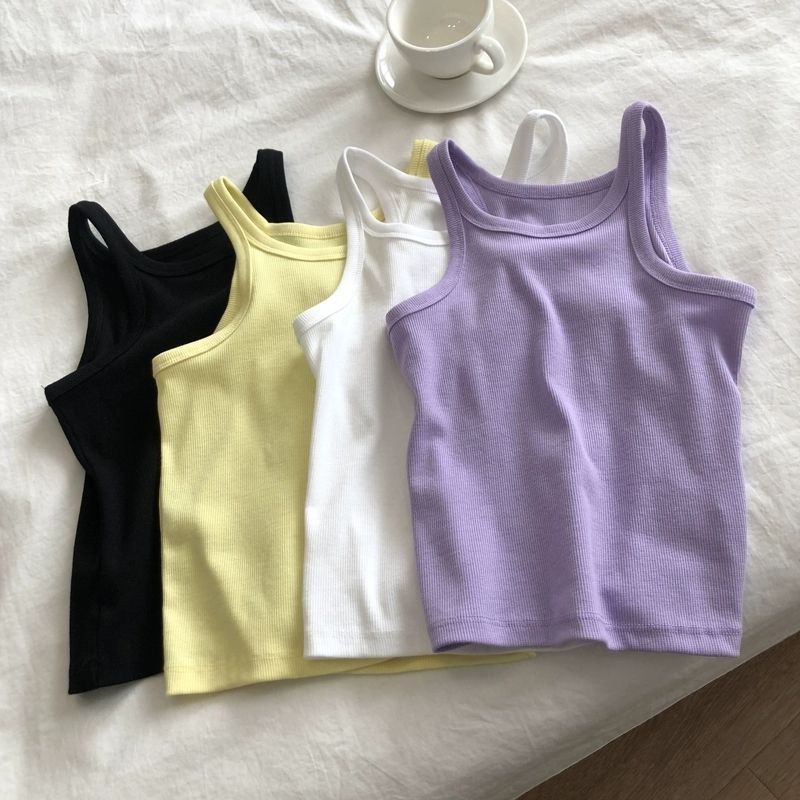 Girls Retro American Stretch Right Angle Shoulder Camisole Vest Women's Inner Base Sports Vest Summer 0096A001