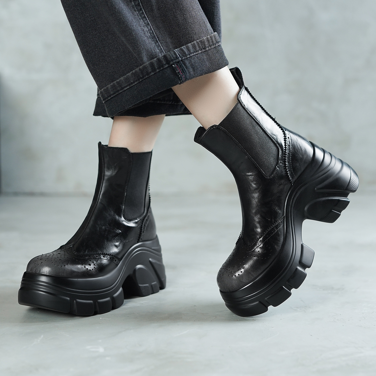 Giày boot Chelsea nữ cổ ngắn đế dày mũi tròn màu nâu cổ điển — Lớp lót nhung đen, Nhung nâu, Lớp lót đơn màu đen, Lớp lót đơn màu nâu
