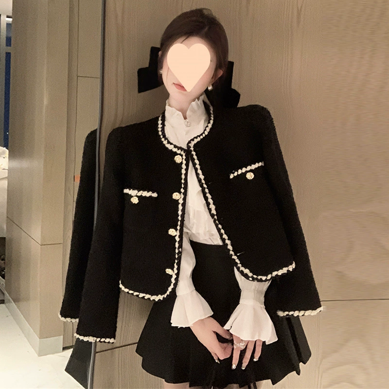 Демисезонная ретро черная куртка, французский стиль, стиль Chanel, увеличенная толщина