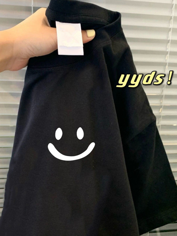 Tendencia de verano, seda de hielo negro, estilo de Hong Kong, camisetas para hombres y mujeres, tops simples de todo fósforo, parejas, hombres y mujeres, mangas cortas