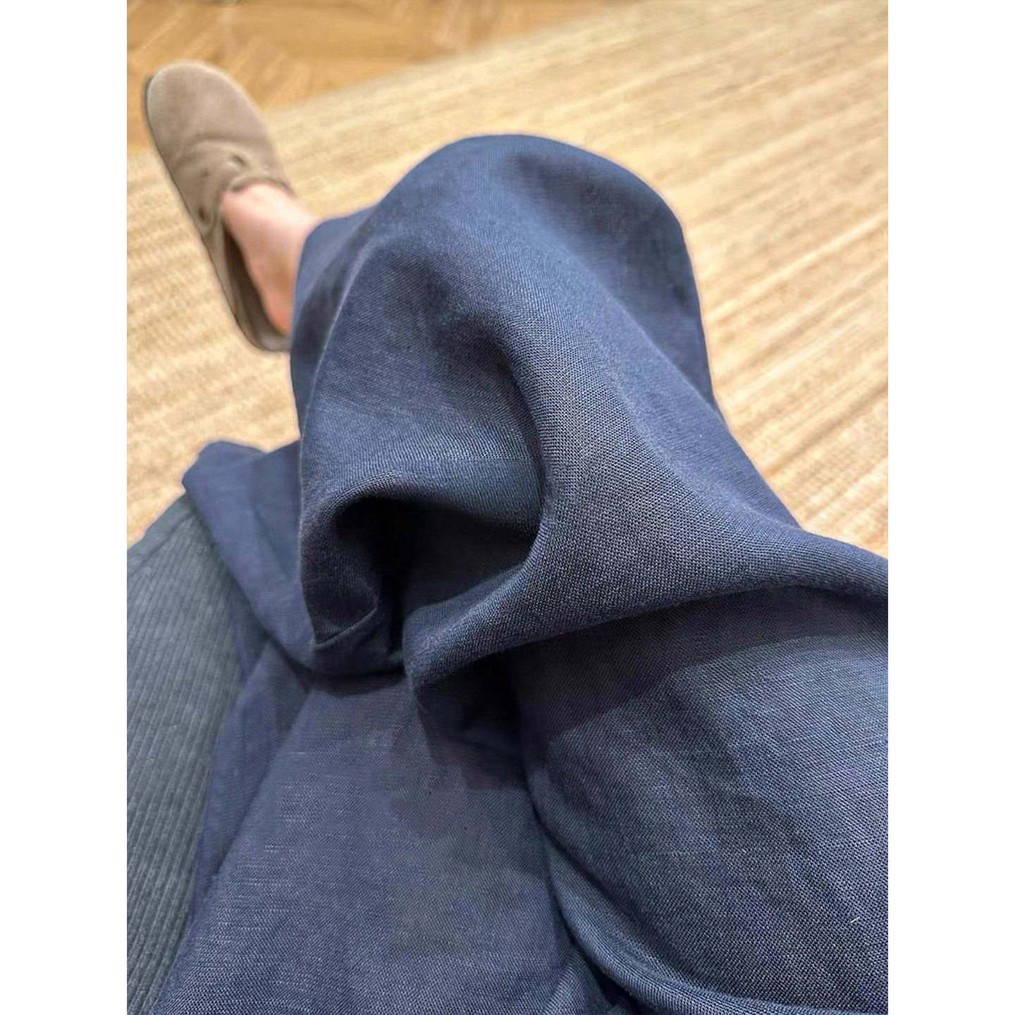 Navy Blue Cotton and Linen Wide-Leg Pants for Women, Summer Thin High-Waisted Slimming Petite Loose Drape Casual Style Wide-Leg Pants