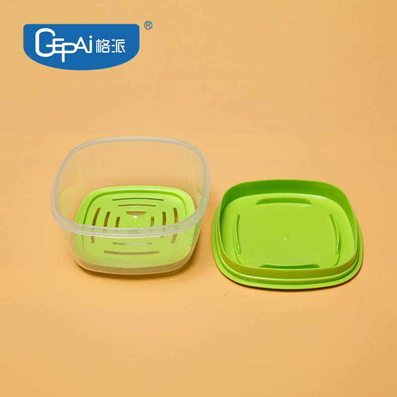 Caja de almacenamiento para refrigerador Gepai, de plástico de calidad alimentaria, drenable, transparente, de doble capa, de gran capacidad, para frutas.
