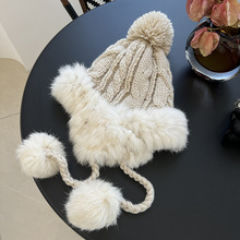 冬季保暖兔毛雷锋帽加厚加绒针织帽毛绒绒旅游防寒护耳毛线帽女生