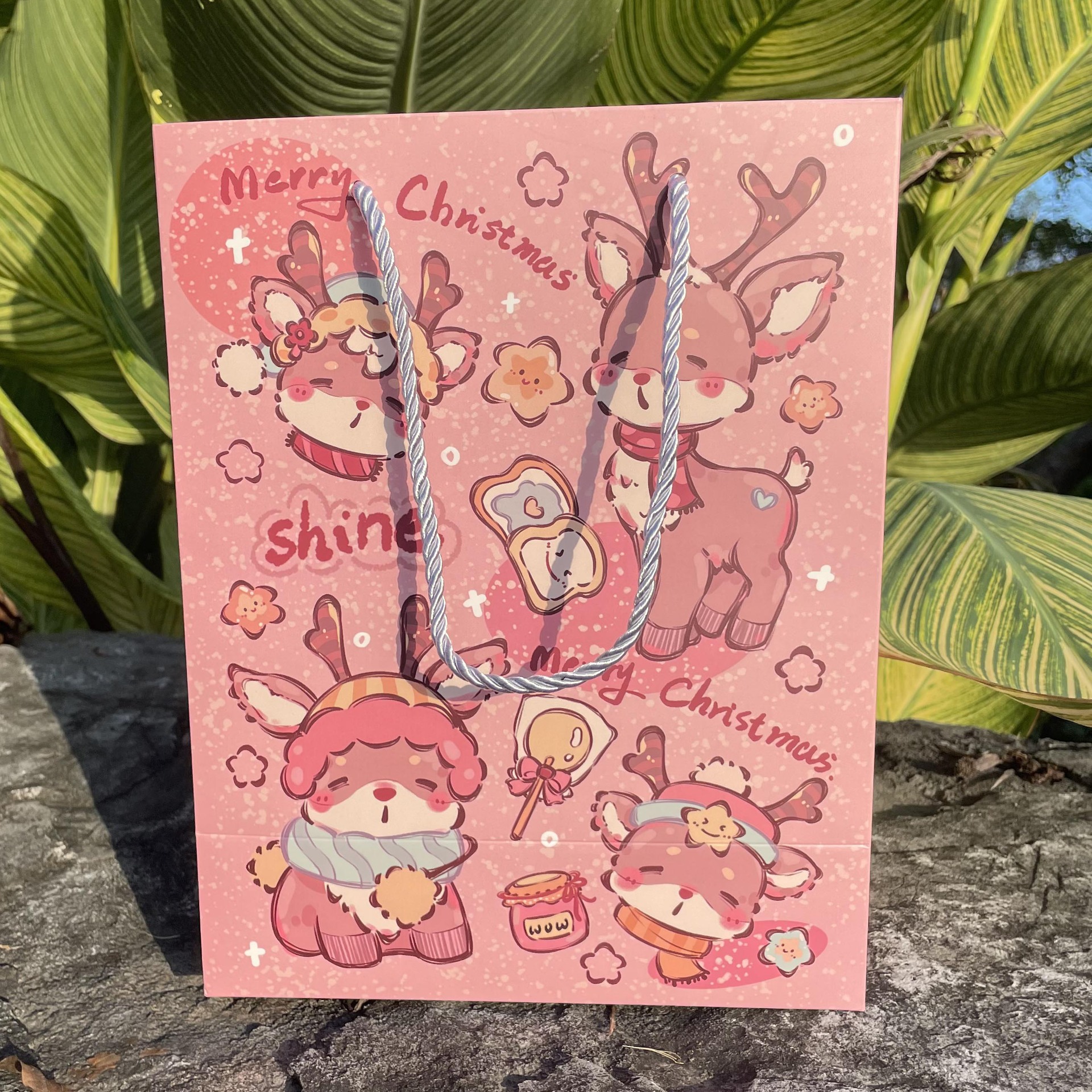 핑크 사슴 흰색 카드; 흰색 판지; 21*11*27