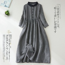 实拍2025春秋季新款格子连衣裙设计感黑白格Polo领气质长袖中长裙