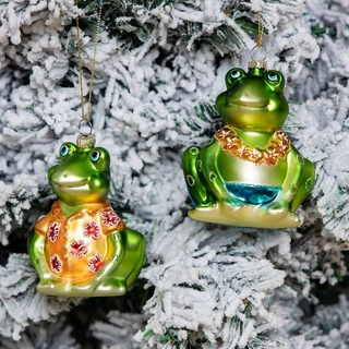 手工吹制玻璃青蛙装饰圣诞树,悬挂玻璃青蛙圣诞装饰品