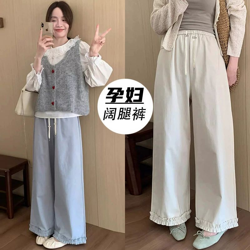 Беременные весной и летом новые имитационные джинсовые ушные кружева с кружевной прямой досуг