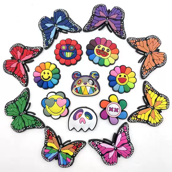 Butterfly sunflower series hole shoes shoes flower shoe buckle croc decorative buckle PVC soft rubber shoes flower accessories