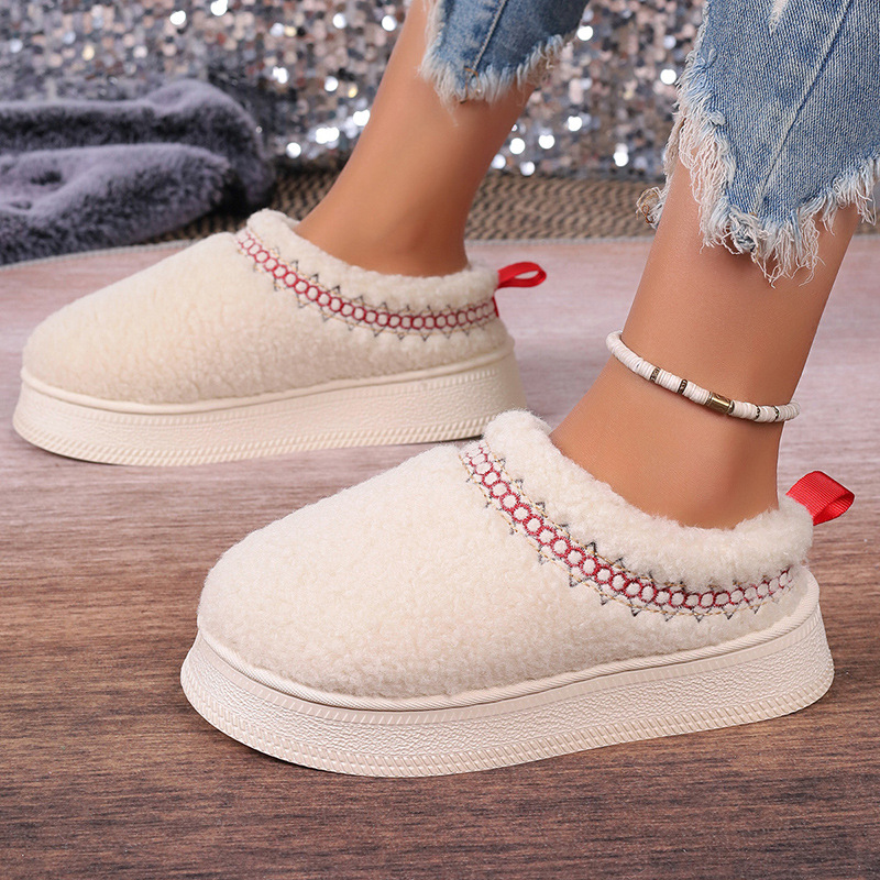 Vastag talpú báránygyapjúból készült, szélálló, téli, baotou félpapucs, női, új, csipkés, gyapjas, hótaposós, pamut papucs_voghion.com