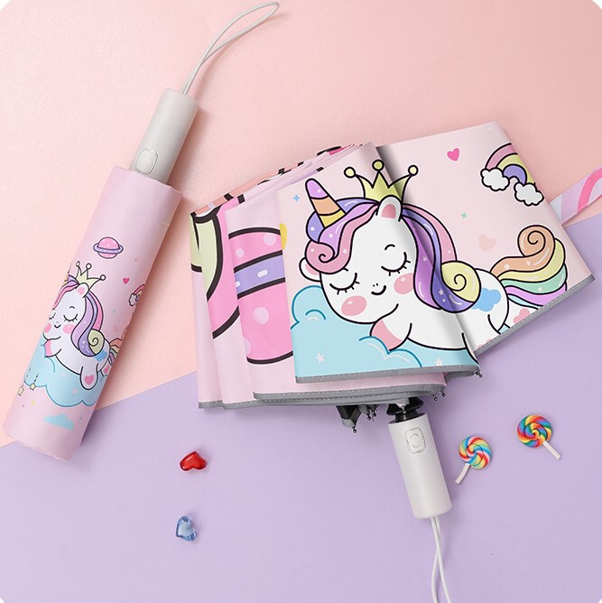 Cartoon Convenient Automatic Anti-rebound Children's Sunny Umbrella Folding Black Glue Reflective Strip Children's Umbrella for Primary School Students Cartoon Convenient Automatic Anti-rebound Children's Sunny Umbrella Folding Black Glue Reflective Strip Children's Umbrella for Primary School Students